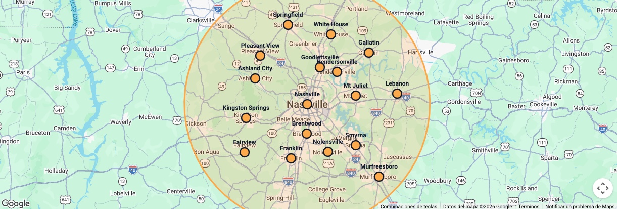 Área de servicio de Jaicorp en Nashville y alrededores